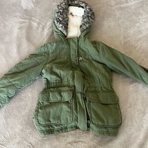 Bernardo Kids Olive Puffer Jacket with Faux Fur Hood